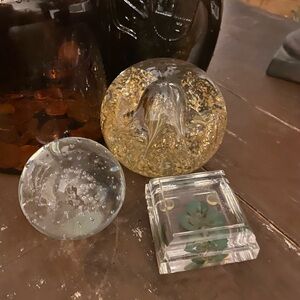 Set of Three Decorative Glass and Acrylic Paperweights
